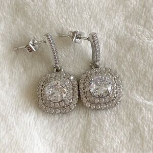 Diamond Halo Square Pendant Drop Dangle Earrings Bridal Wedding New